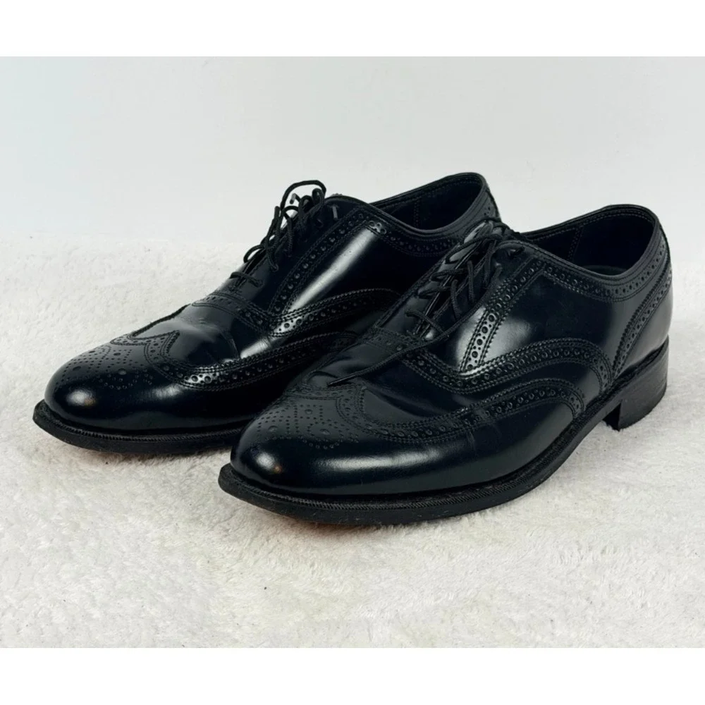 Florsheim Imperial Longwing Wingtip Black Leather Oxfords Men's 10 3E USA